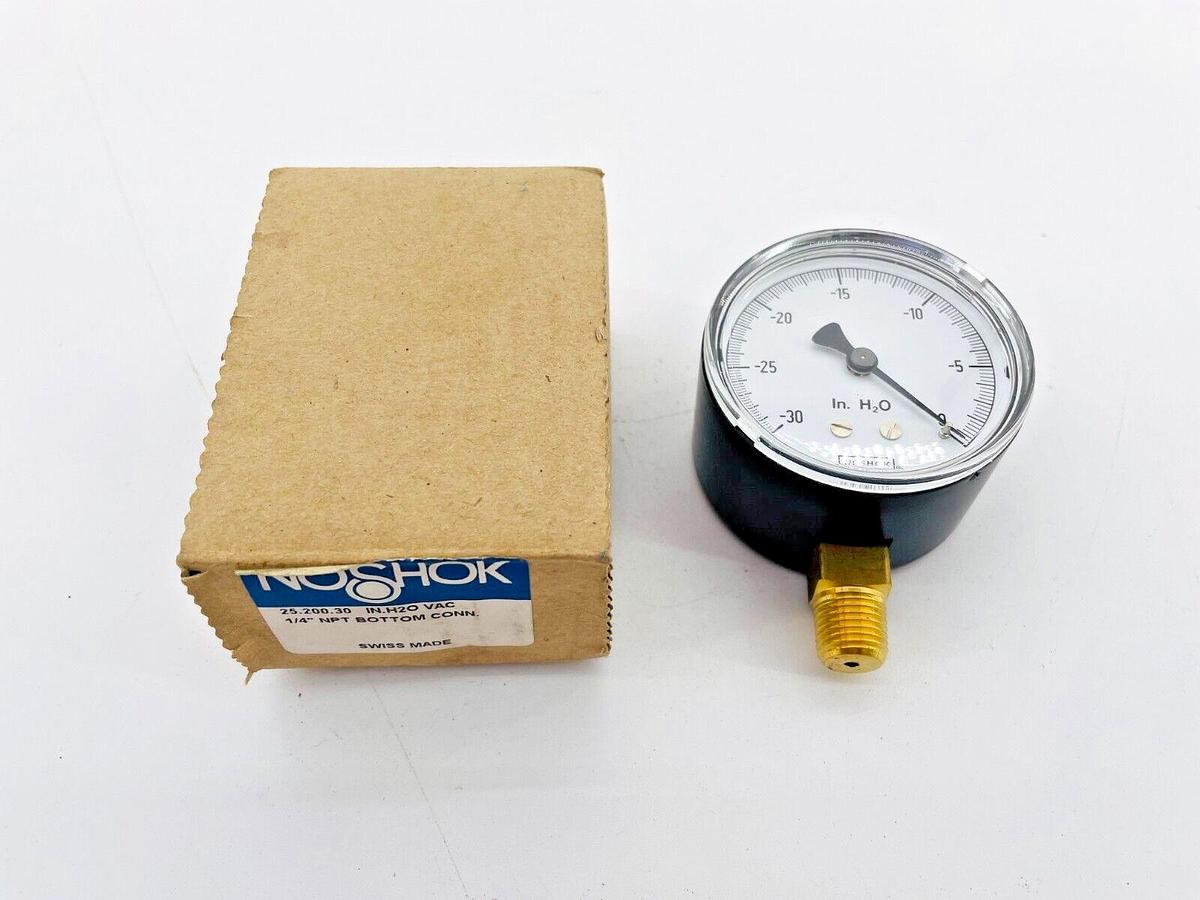 New Noshok 25.200.30 Gauge IN.H20 VAC 1/4in NPT Bottom Connection