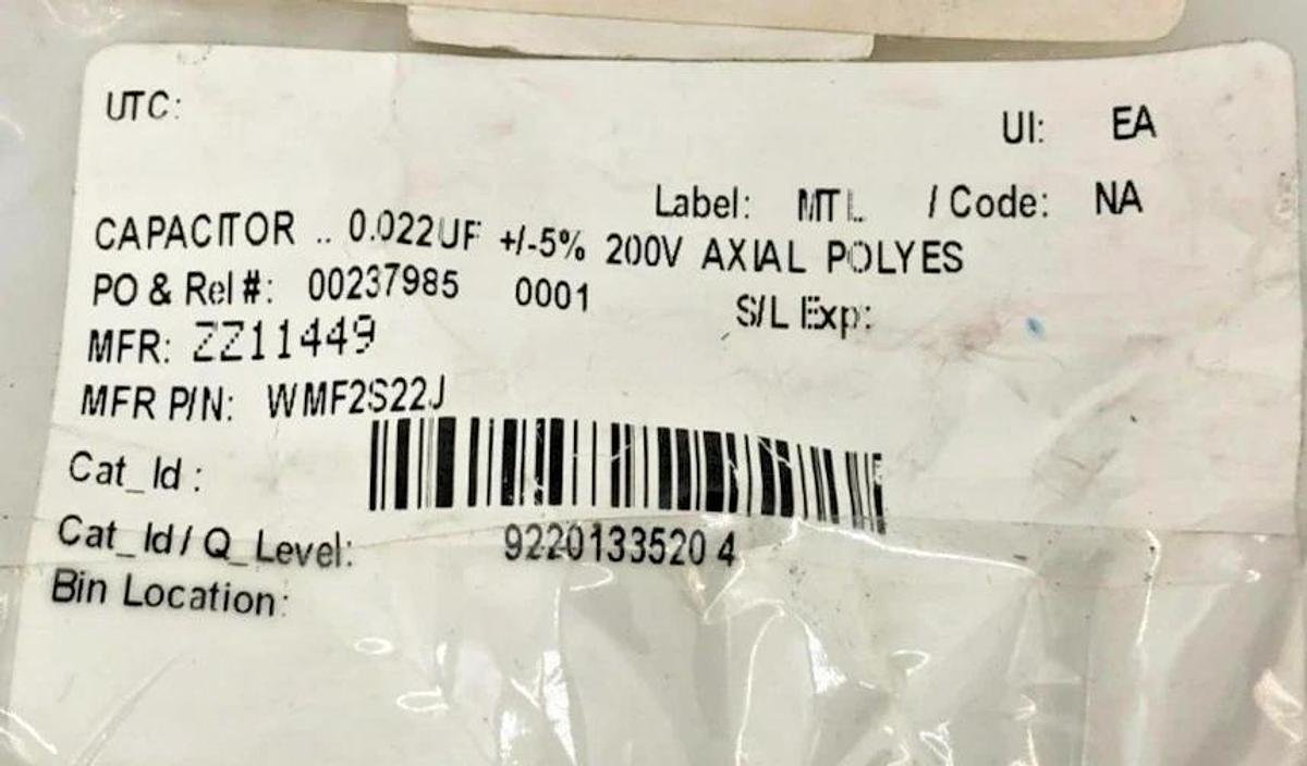 Lot of 10 New Cornell Dubilier WMF2S22J Axial Film Capacitors 0.022UF +/-5% 200V