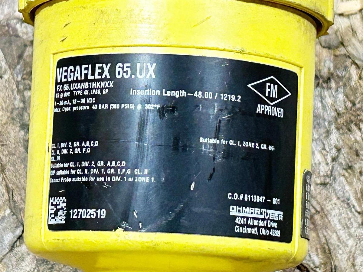 Used Vega VEGAFLEX 65.UX Level Sensor 20mA 36V 40Bar 580PSIG 48"L FX 65.UXANB1HKNXX