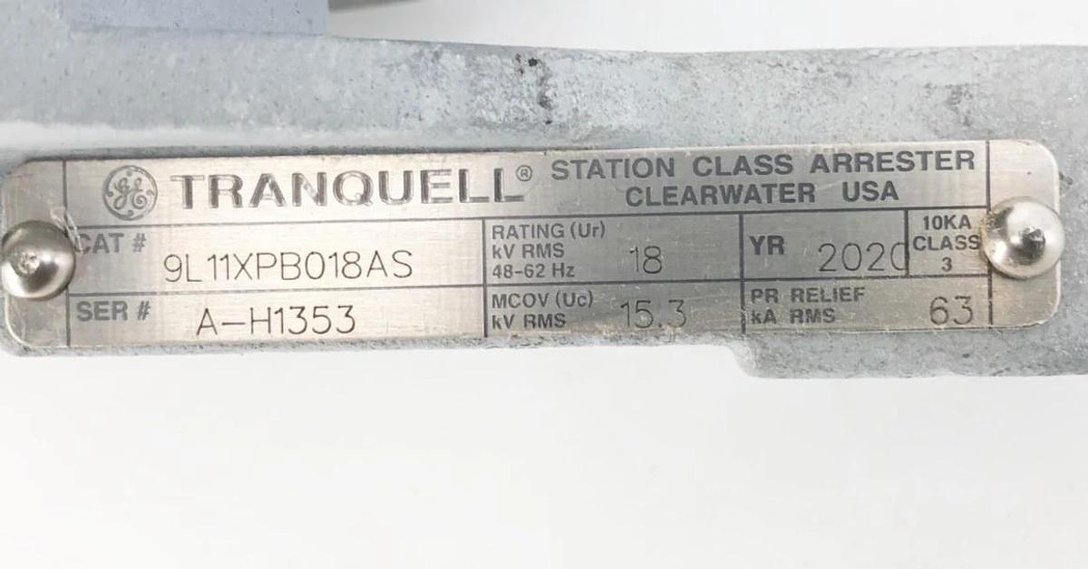 New General Electric 9L11XPB018AS Station Class Arrester 18kV Duty 15.3kV MCOV