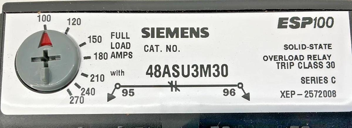 New Siemens 48ASU3M30 Ser C Overload Relay Solid State 3PH 50/60HZ 100-270FLA