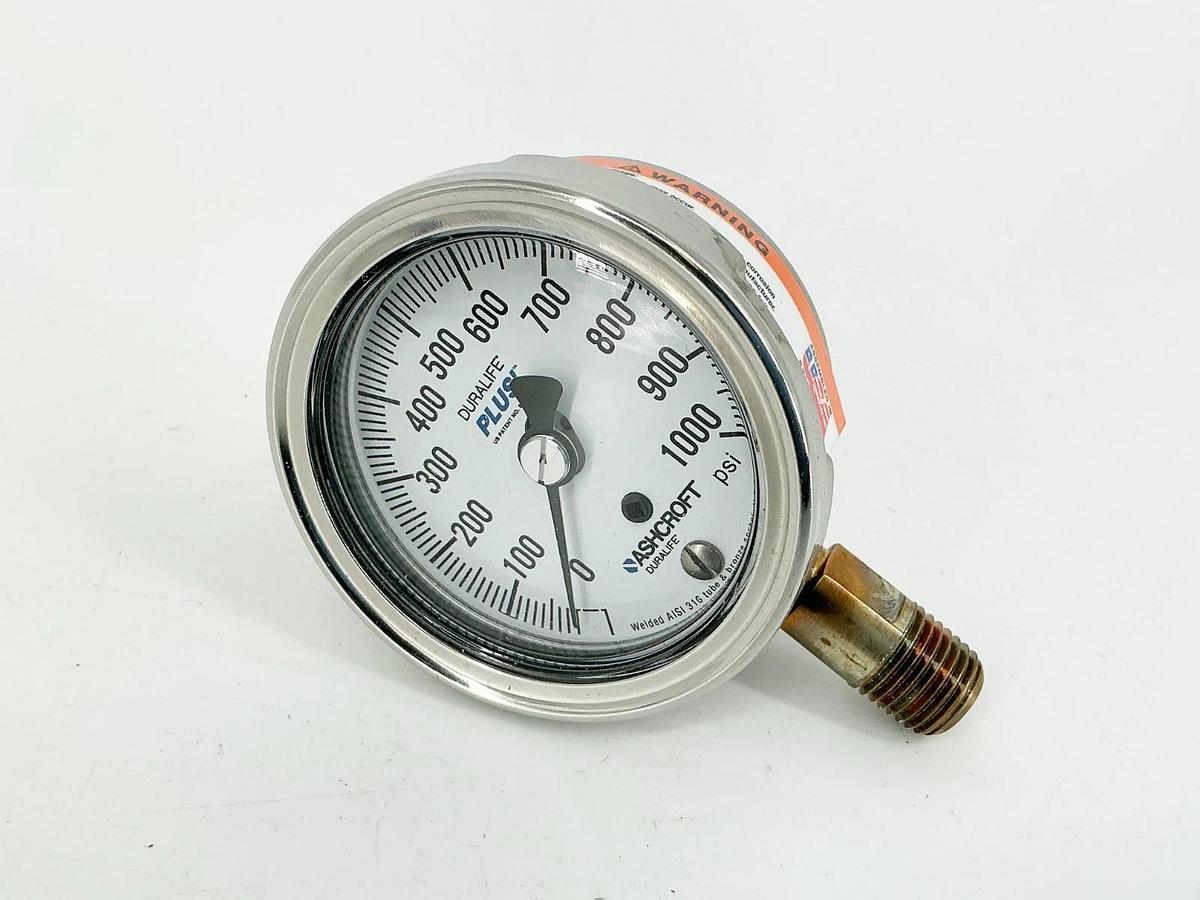 New Ashcroft 25-1009-AW-02L-1000#-XLL Pressure Gauge 2-1/2" 100PSI 316 Tube