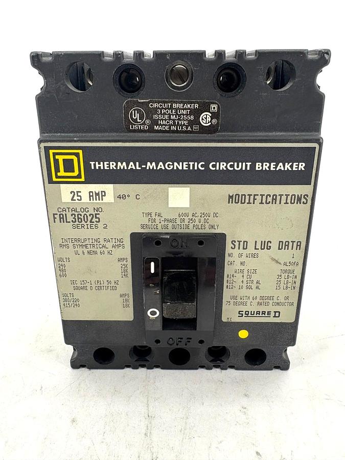 New Square D FAL36025 Circuit Breaker 25A 600V 3-Pole - No Box