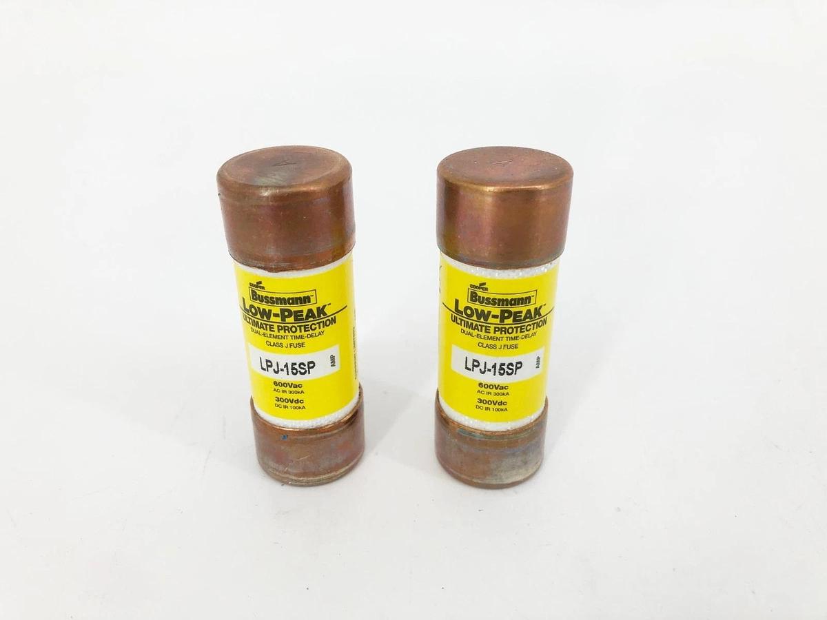 Lot of 2 New Bussman LPJ-15SP Time Delay Fuses 15A 600V Class J - No Box
