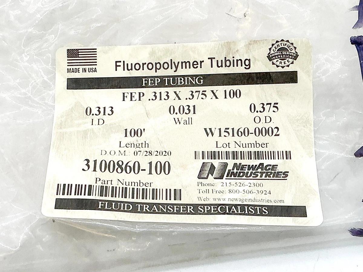 New NewAge Industries 3100860-100 Fluoropolymer FEP Tubing .313X.375 100FT