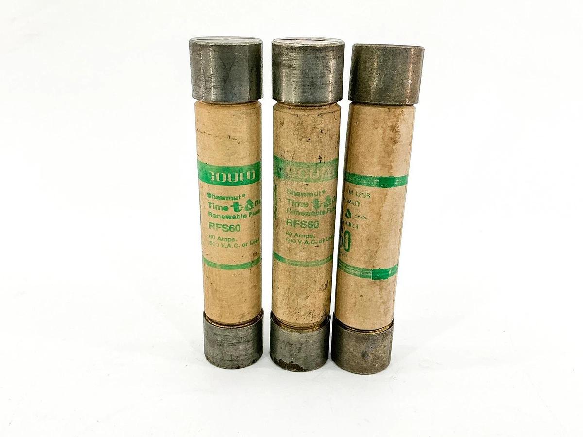 New Lot of 3 Gould Shawmut RSF-60 Renewable Fast Acting Fuse 60A 600V - No Box