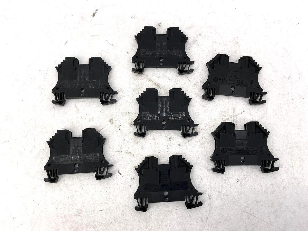 Lot of 7 New Allen Bradley 1492-J3-BL Ser A Terminal Blocks Black 25A 600V