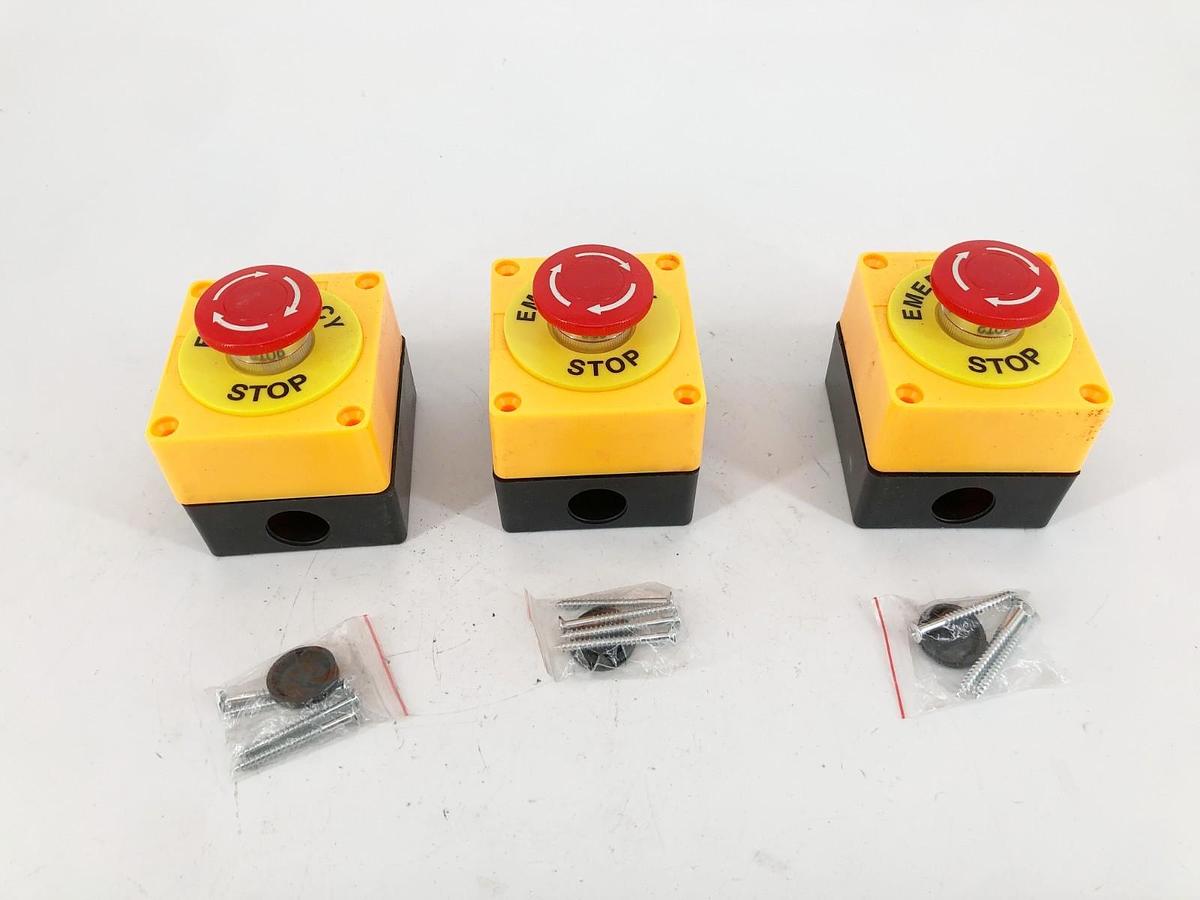 Lot of 3 New NxTop X001V7N0P9 Emergency Stop Pushbuttons 40mm - No Box