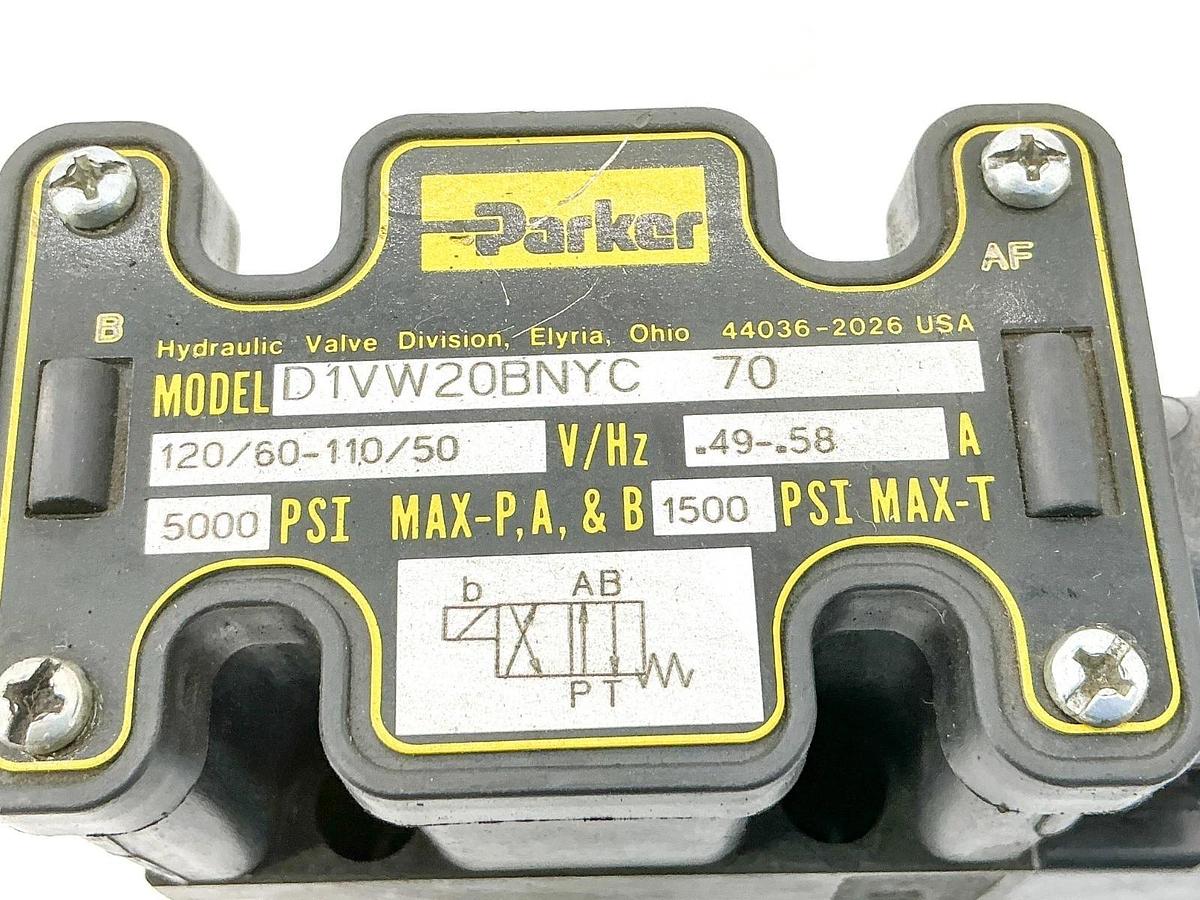 Used Parker D1VW20BNYC-70 Solenoid Valve 5000PSI .58A 110/120V
