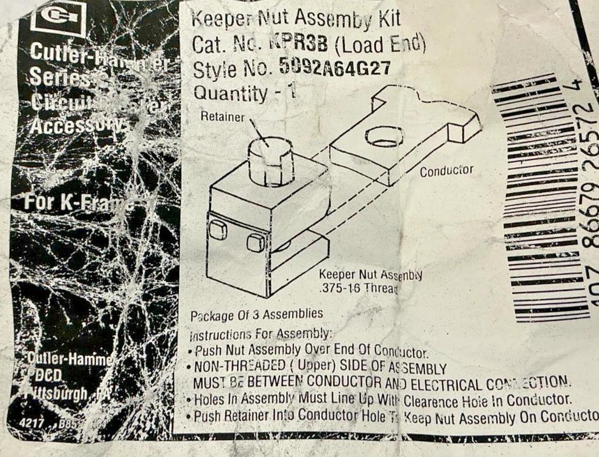 New Cutler-Hammer KRP3B Ser C Keeper Nut Assembly Kit for K-Frame 509A64G27
