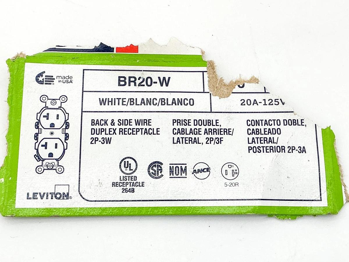 New Lot of 5 Leviton BR20-W Duplex Receptacle 20A 125V