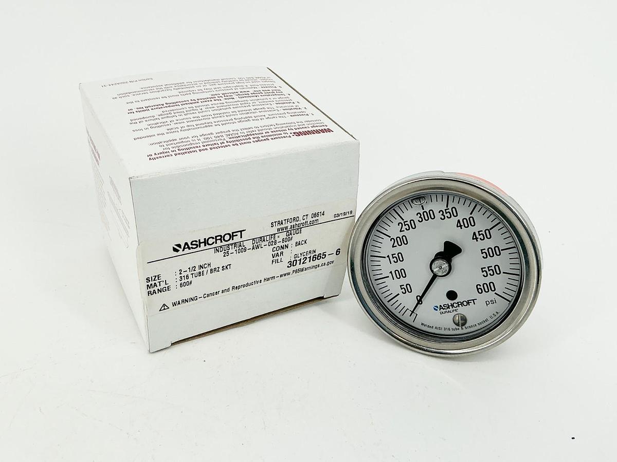 New Ashcroft 25-1009-AWL-02B-600# Pressure Gauge 0-600PSI 2.5" Face 1/4" NPT