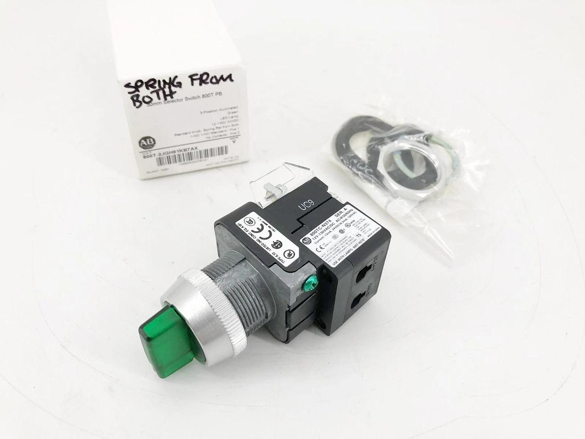 New Allen-Bradley 800T-2JGH91KB7AX Green Illuminated Pushbutton 12-130VAC/DC