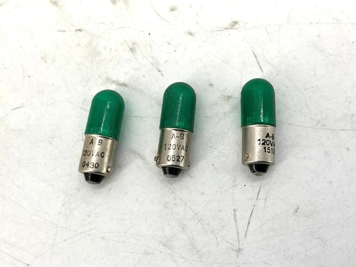 Used Lot of 3 Allen Bradley 800T-N320G Pilot Light Green LED Lamp 120VAC
