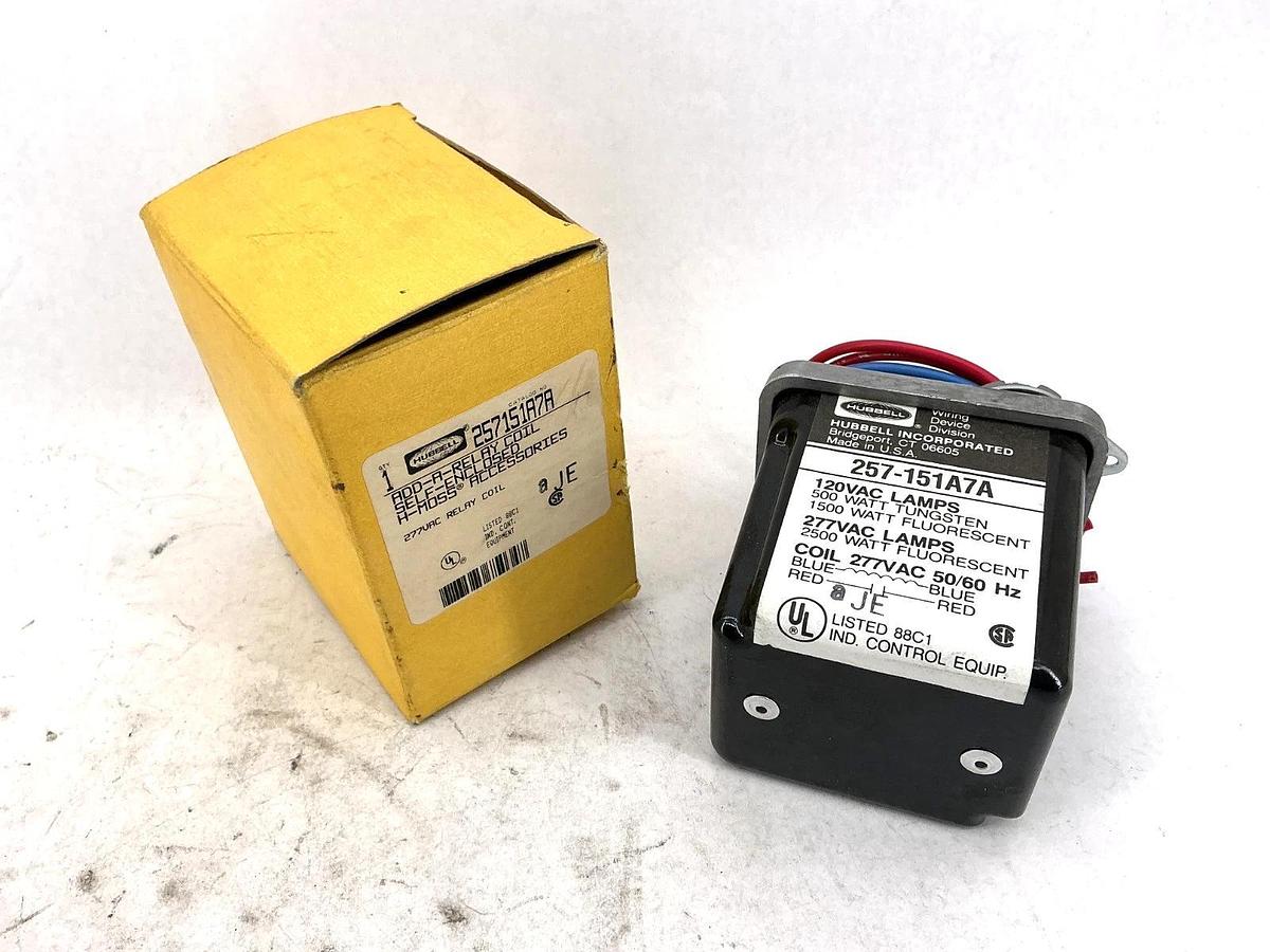 New Hubbell 257-151A7A Relay Coil Self-Enclosed 5-Moss 3-Wire 277V Coil 50/60HZ