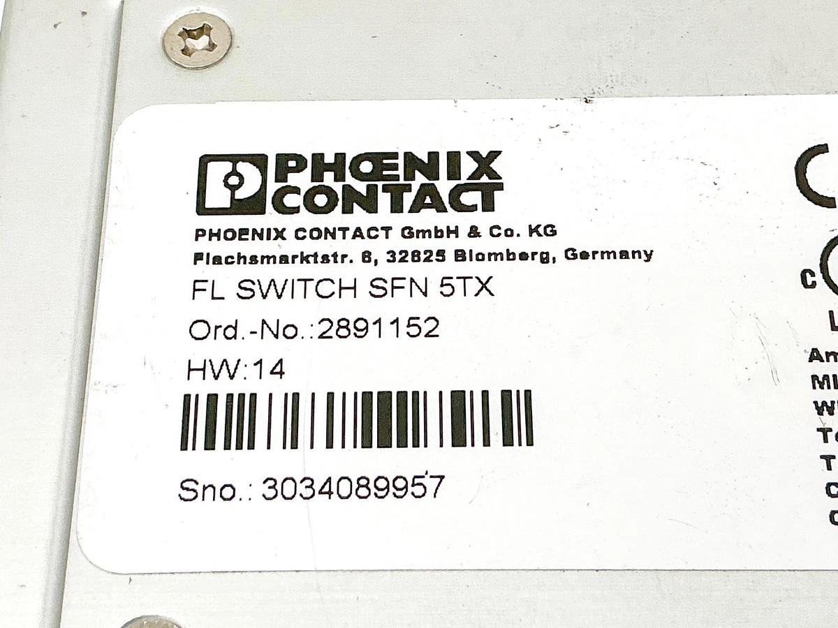 New Phoenix Contact 2891152 Ethernet Switch FL SWITCH SFN 5TX 24VDC - No Box