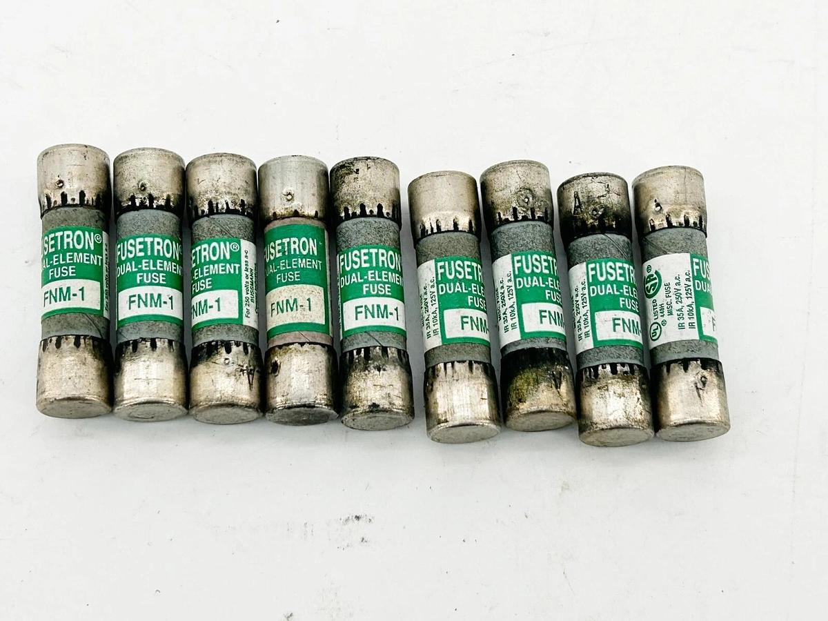 Used Lot of 9 Bussmann FNM-1 Dual Element Time Fuse 1A 250V