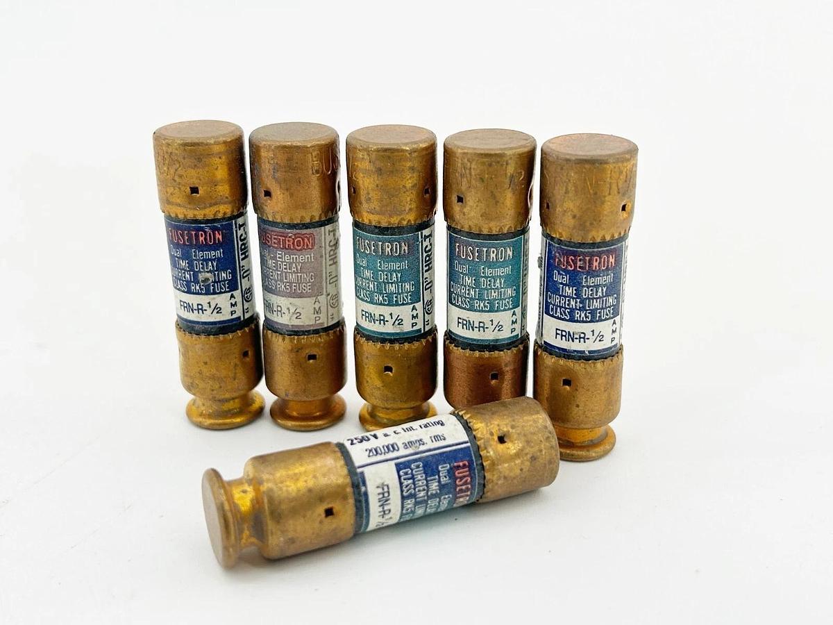 New Lot of 6 Bussmann FRN-R-1/2 Dual Element Time Delay .5A 250V Class K9