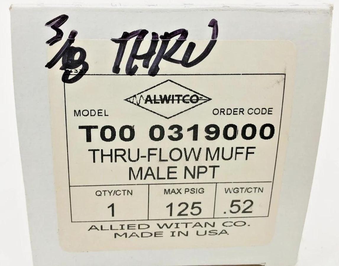 New Alwitco T00 0319000 Thru-Flow Muffler 3/8" Male NPT 125psig 44AW56 Size 00
