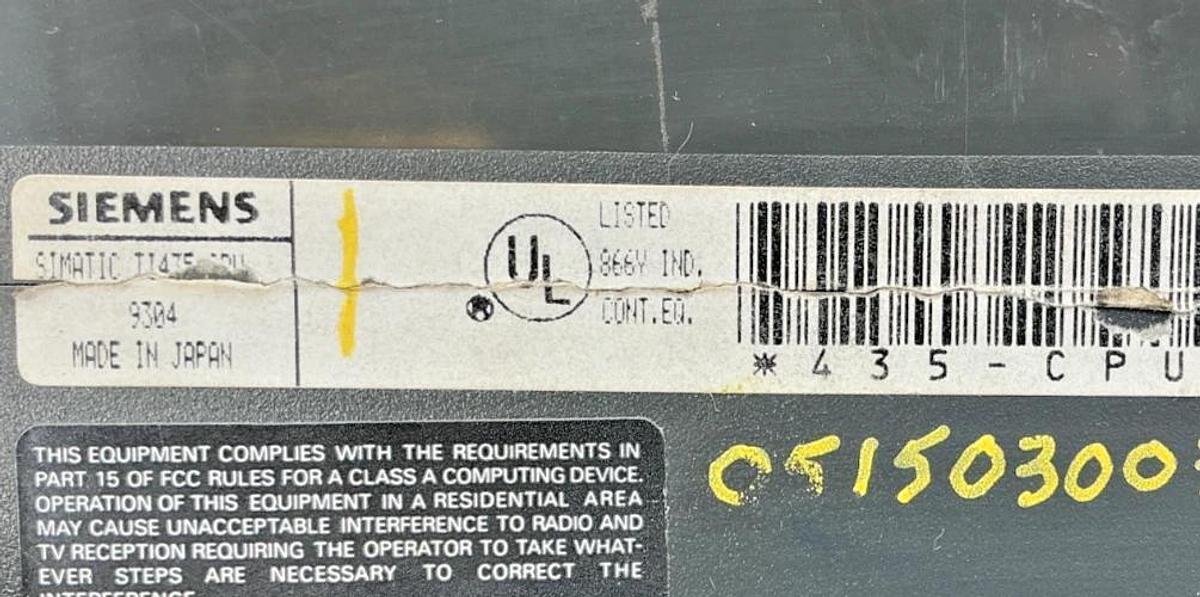 Used Siemens TI435-CPU Central Processing Unit CPU/Power 110/220VAC w/ Key 435-CPU