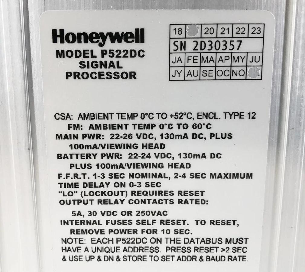 New Honeywell P522DC DC Signal Processor Main Pwr 22-26VDC Battery Pwr 22-24VDC