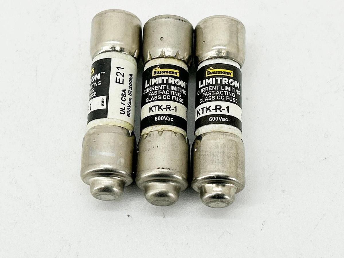 New Lot of 3 Bussmann KTK-R-1 Limitron Fast Acting Class CC Fuse 600V 1A