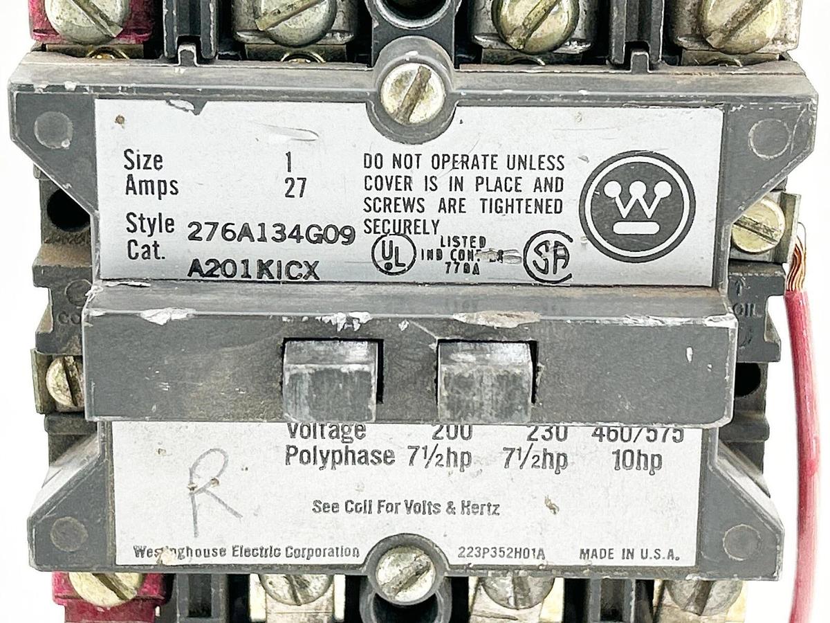 Used Westinghouse A201K1CX Contactor 27A 3 Pole Size 1 480V 60Hz Coil