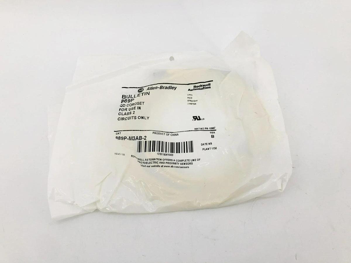 New AB Allen Bradley 889P-M3AB-2 Ser. B QD Cordset 3 Pin Straight 2m