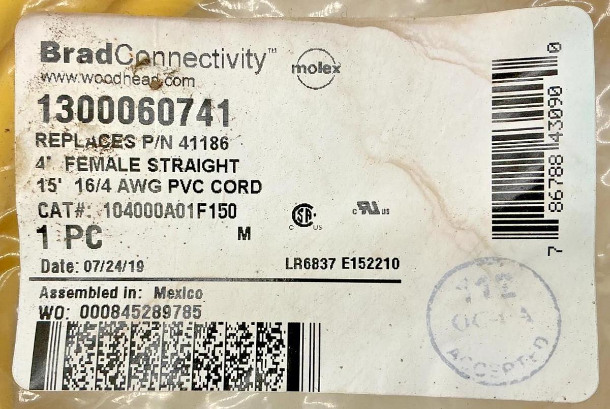 New Brad Connectivity 104000A01F150 Cordset Female 4-Pin 4-Wire 16AWG 1300060741