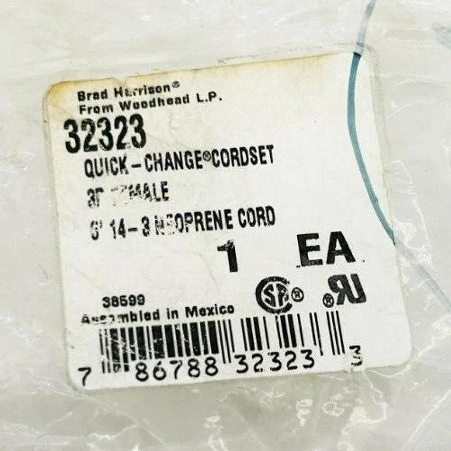 New Brad Harrison 32323 Female Cordset 3P 6FT. 18 A