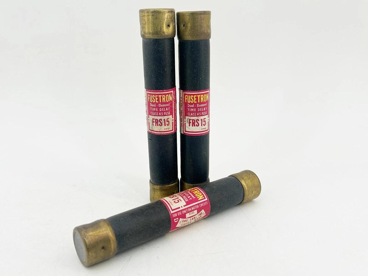 New Lot of 3 Bussmann FRS-15 Time Delay Dual Element Fuse 15A 600V Class K5