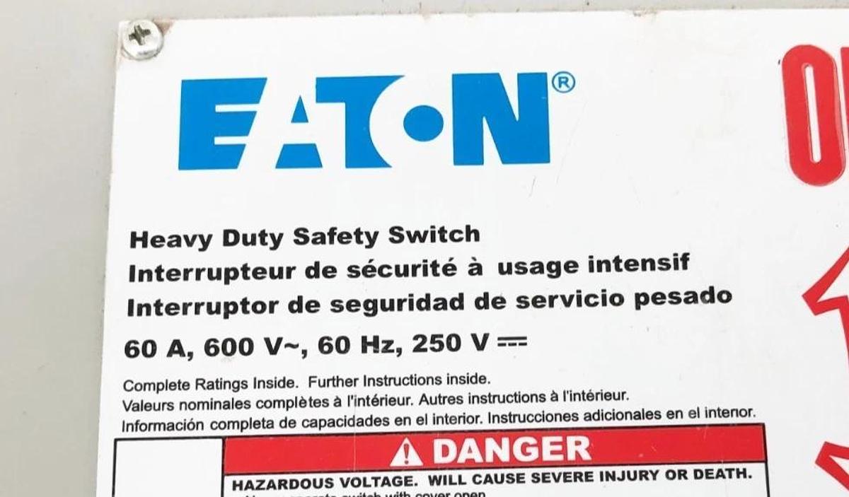 New Eaton DH362UDK Heavy Duty Safety Switch 60A 3P 600VAC 250VDC - No Box