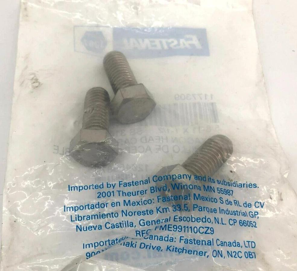 Lot of 9 New Fastenal 1177309 Stainless Steel Hex Cap Screw 5/8"-11 x 1-1/2"