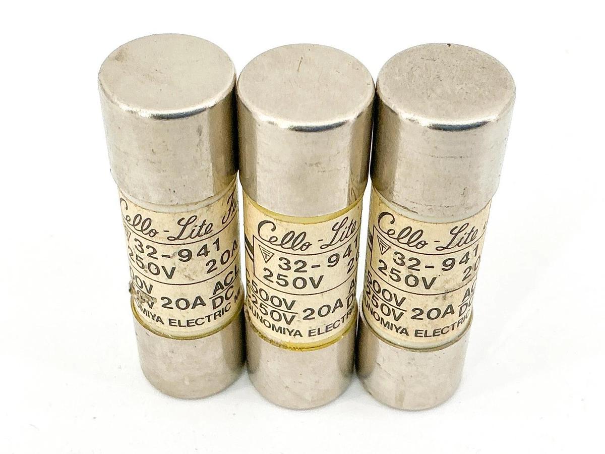 New Lot of 3 Cello-Lite 32-941 Fuse 20A 250V - No Box