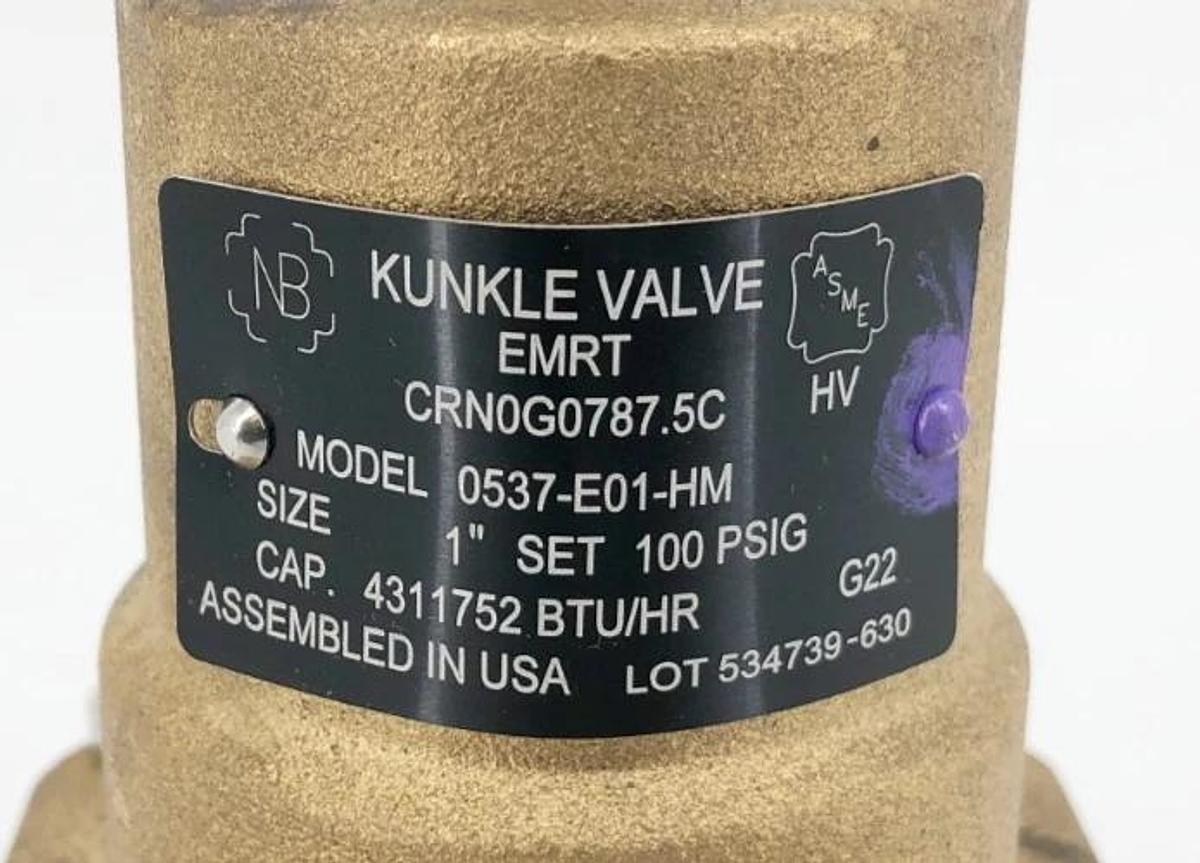 New Kunkle Valve 0537-E01-HM Safety Relief Valve Bronze 1" Set 100psi