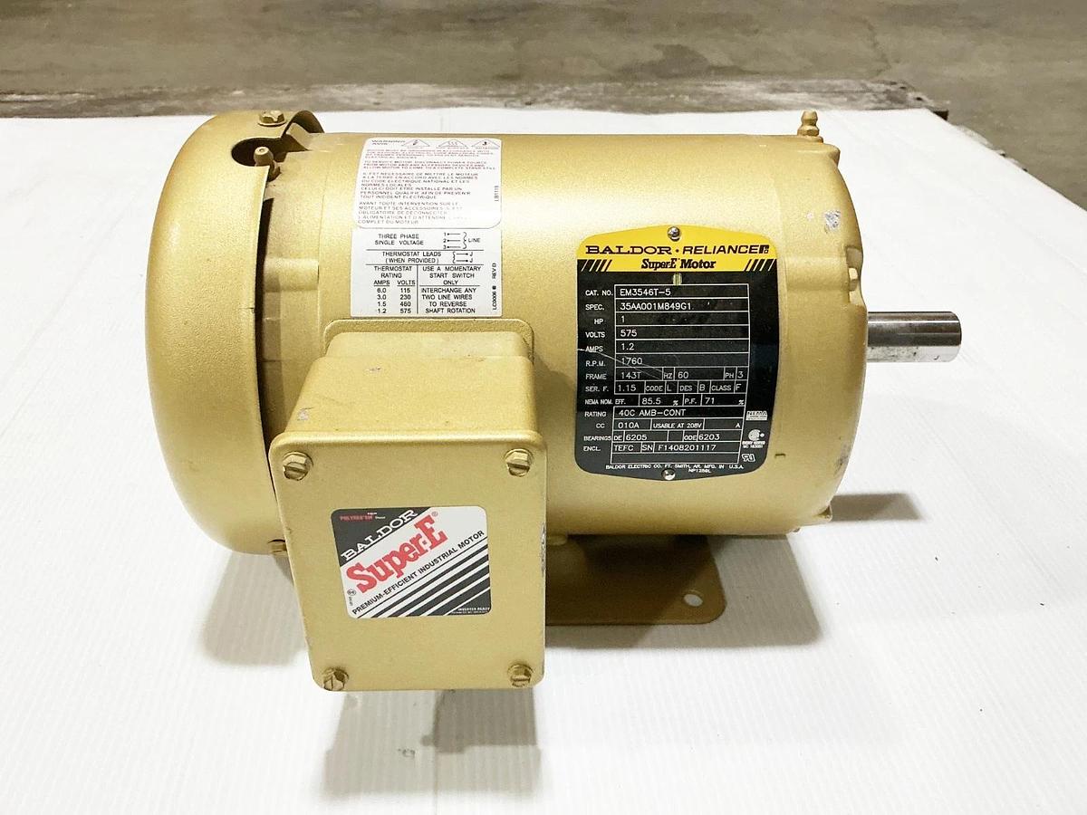 New Baldor EM3546T-5 Electric Motor 1HP 575V 3PH 1760RPM 35AA001M849G1