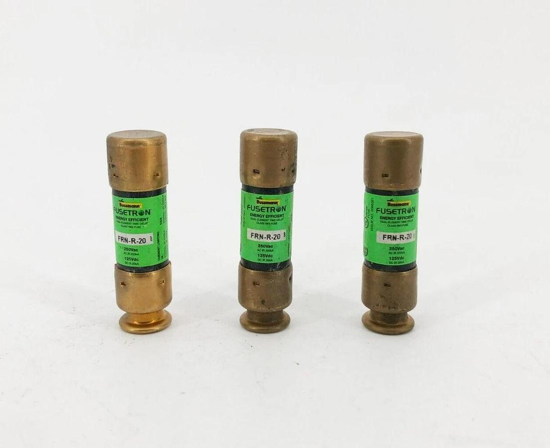 Lot of 3 New Bussmann FRN-R-20 Time Delay Fuses 20 A 250VAC 125VDC