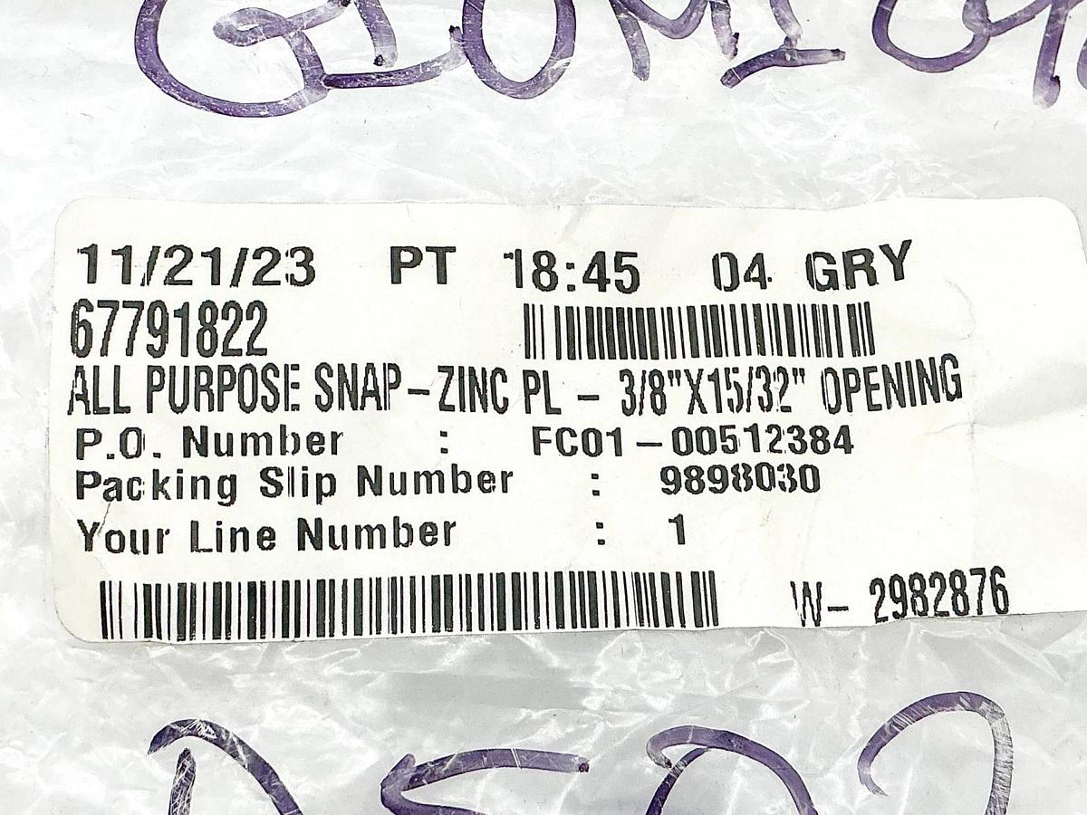 New 67791822 All Purpose Snap-Zinc Plateded