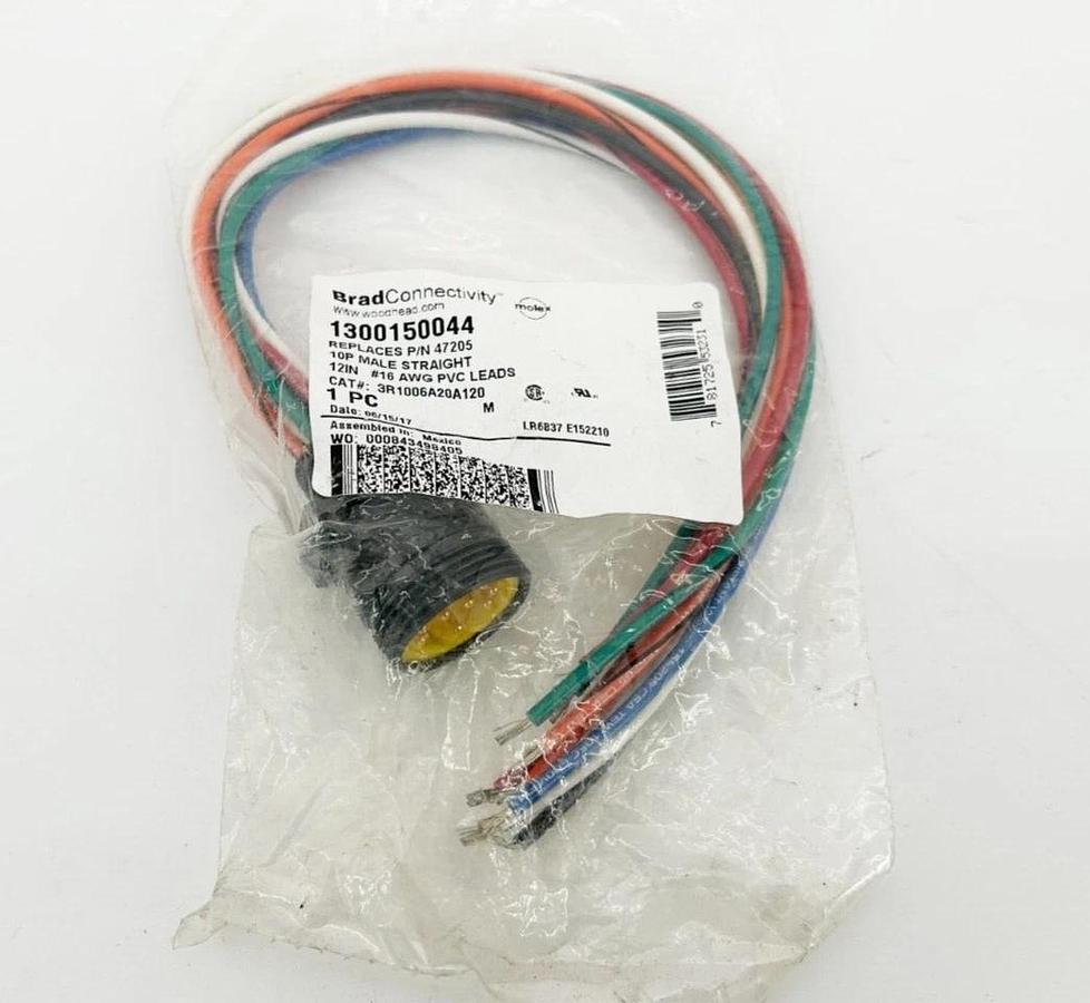 New Brad Connectivity 1300150044 Cordset 10P Male Straight 12" 16 AWG PVC Leads