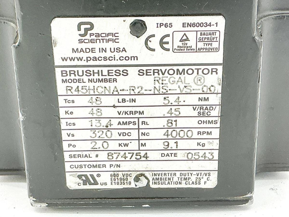 New Pacific Scientific R45HCNA-R2-NS-VS-00 Servo Motor 320VDC 4000RPM- No Box