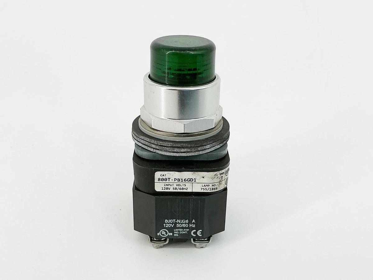 Used Allen Bradley 800T-PB16GD1 Push Button 30MM Illuminated Green 120V 50/60Hz Ser.T