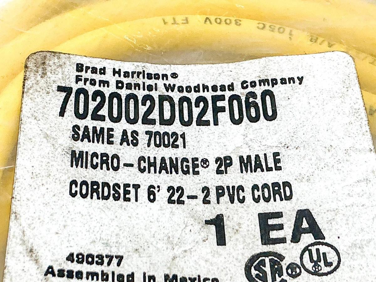 New Lot of 2 Brad Harrison 702002D02F060 Micro-Change Cordset 2P 70021
