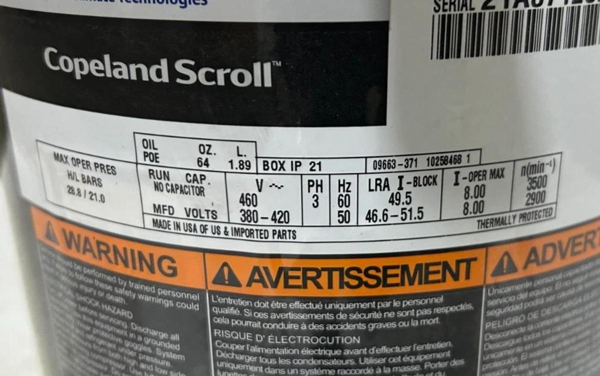 New Copeland ZF13K4E-TFD-931 Scroll Compressor 460V 3PH POE