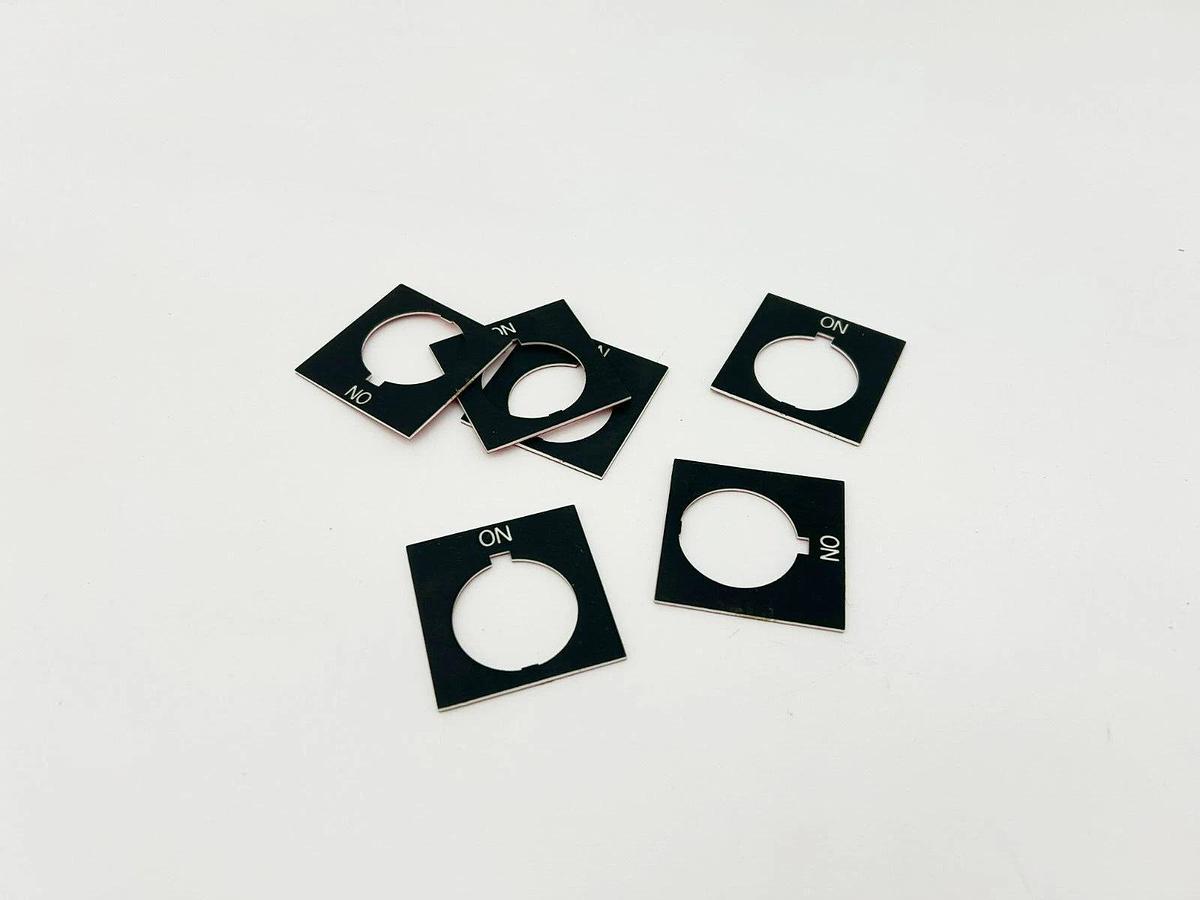 Lot of 6 New Eaton Cutler Hammer E34SP33 Legend Plates, Black, "ON", 30-1/2mm