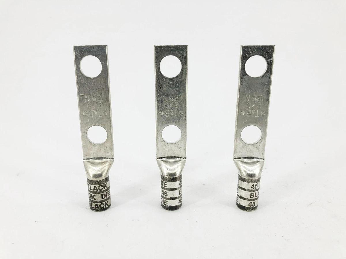 Lot of 3 New Thomas & Betts 2/0 125N Compression Lugs 2-Hole 45 Black