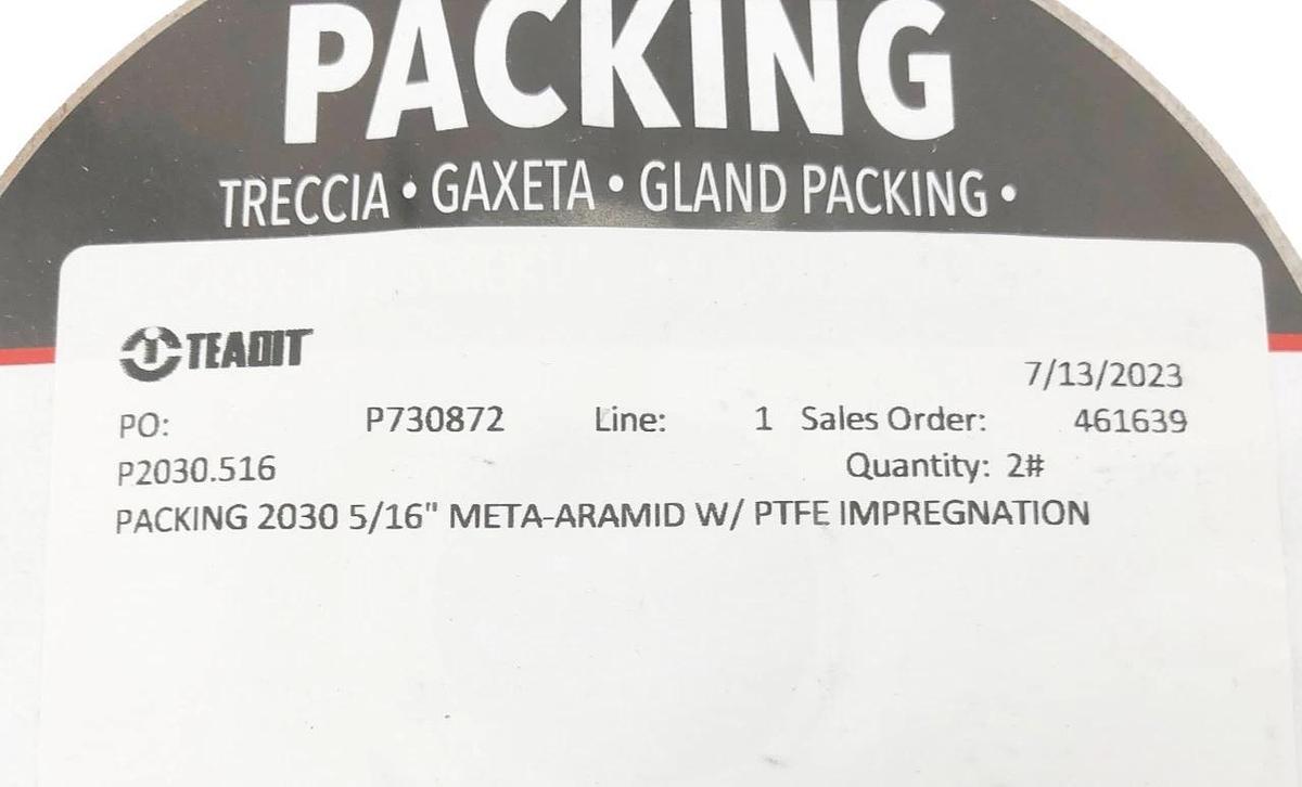 New Teadit P2030.516 Packing 2030 5/16" Meta-Aramid w/ PTFE Impregnation 2lb.