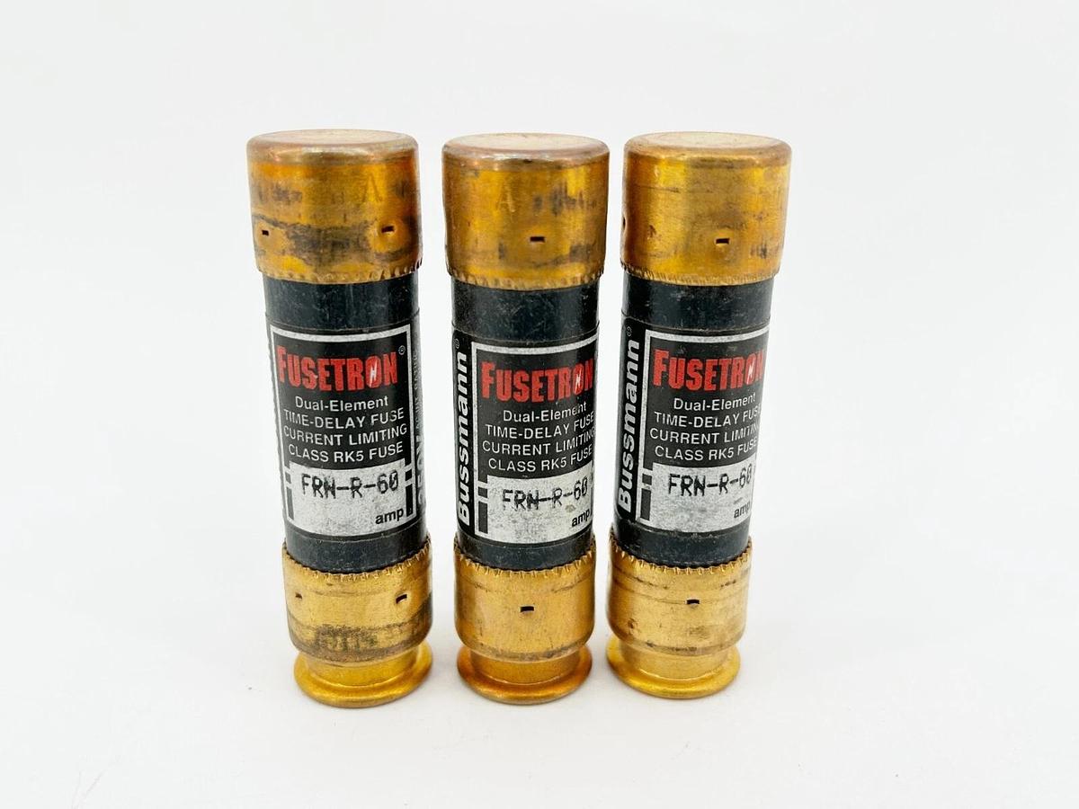 New Lot of 3 Bussmann FRN-R-60 Dual Element Time Delay Fuse 60A 250V Class RK5