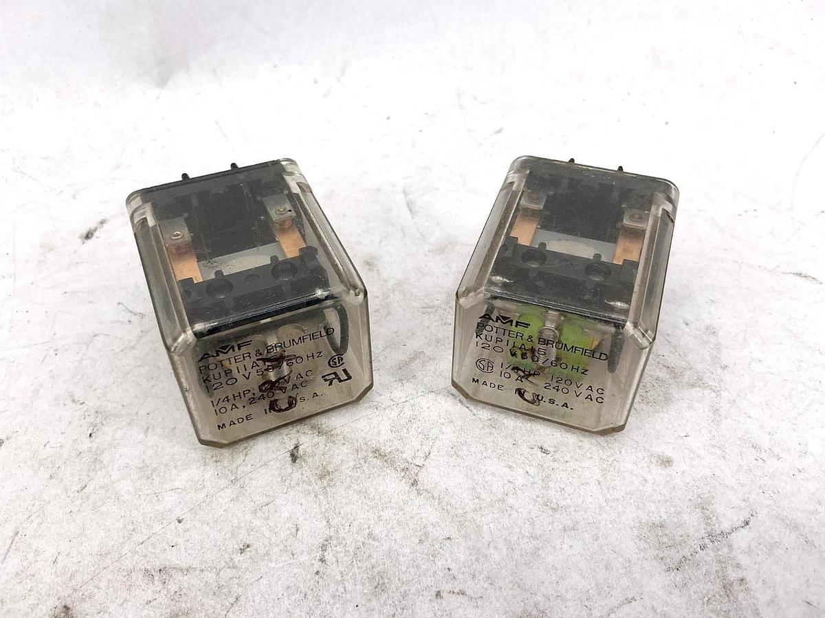 Used Lot of 2 Potter & Brumfield KUP-11A15-120 Relay 120V 50/60HZ 1/4HP 10A 240VAC