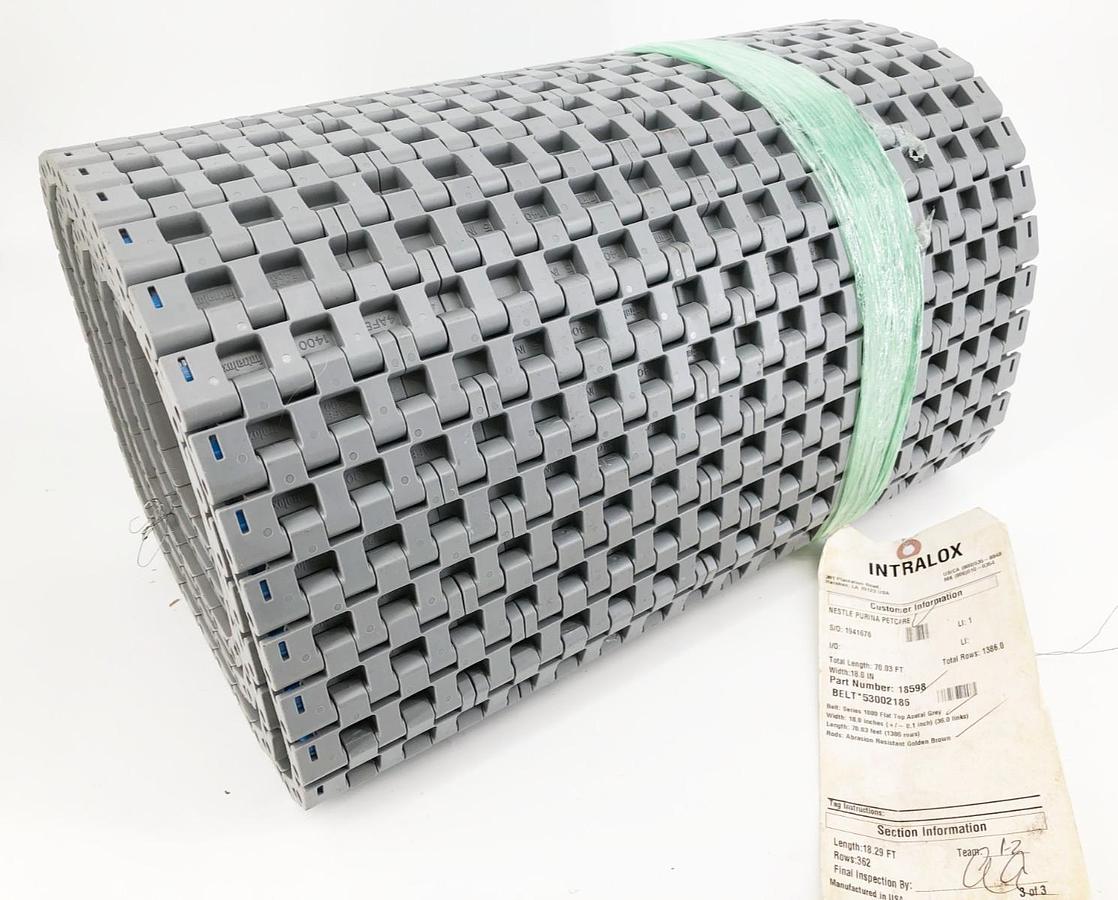 New Intralox 18598 Flat Top Acetal Grey Series 1400 18" W x 10FT. - No Box