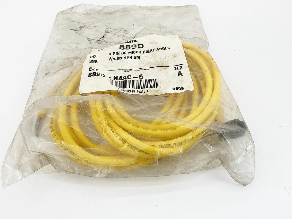 New Allen Bradley 889D-N4AC-5 Cable 4Pin DC Micro Right Angle W/LED NPN 5M